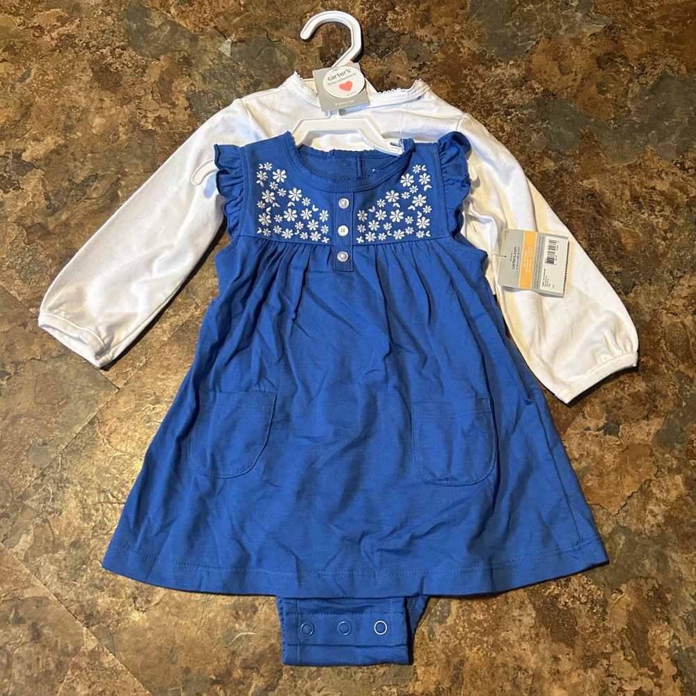 Carter's Two Piece Dress Jacket Set Baby Girl Size 12 Months Blue Floral Outfit